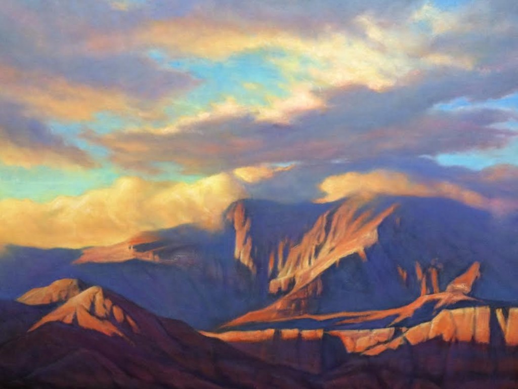 The oil painting “Pine Valley Mountain” by Del Parson is one of the more than 200 pieces of art on display in the annual Robert N. and Peggy Sears Dixie Invitational Art Show and Sale this year from Feb. 13 through March 27 at the Sears Art Museum Gallery on the Dixie State University campus.