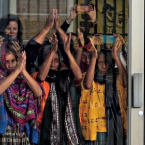 Indigenous women of a Mayan ethnic group acknowledge their supporters Feb. 26 in Guatemala City after a judge sentences two men to life plus in prison for crimes including sexual violence and slavery against 15 women over more than 20 years. Photo:Reuters