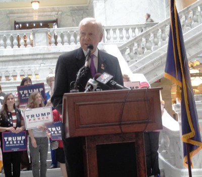Senator Orrin Hatch urges Republicans to vote for Donald Trump. Photo by Ronald Mortensen